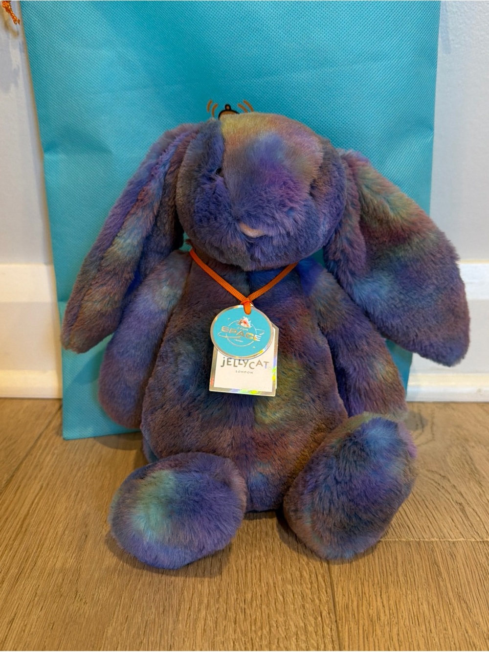 Jellycat Rainbow Tie-Dye Plush Bunny in Purple and Blue Tones
